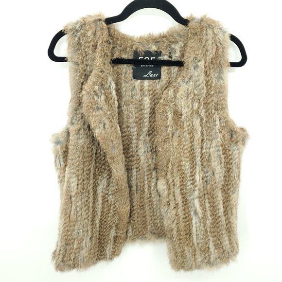 525 America Vests Rabbit Fur Open Vest M Brown/Tan - Picture 1 of 11